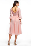 Blush Pink Chiffon Midi Mother of the Bride Dress with Lace Appliques