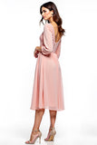 Blush Pink Chiffon Midi Mother of the Bride Dress with Lace Appliques