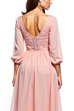 Blush Pink Chiffon Midi Mother of the Bride Dress with Lace Appliques