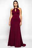 Burgundy Halter A Line Chiffon Keyhole Long Formal Dress