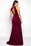 Burgundy Halter A Line Chiffon Keyhole Long Formal Dress