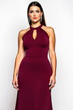 Burgundy Halter A Line Chiffon Keyhole Long Formal Dress
