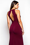 Burgundy Halter A Line Chiffon Keyhole Long Formal Dress