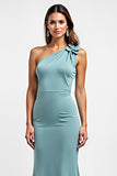 One Shoulder Blue Sheath Long Wedding Guest Dress