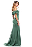 Eucalyptus Chiffon Sheath Long Wedding Guest Dress with Ruffles