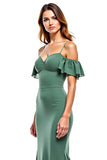 Eucalyptus Chiffon Sheath Long Wedding Guest Dress with Ruffles