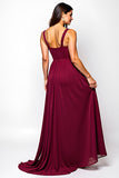 Burgundy Sweetheart Chiffon A Line Long Wedding Guest Dress