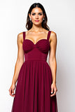 Burgundy Sweetheart Chiffon A Line Long Wedding Guest Dress