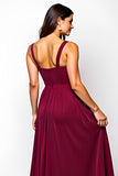 Burgundy Sweetheart Chiffon A Line Long Wedding Guest Dress