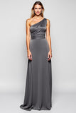 One Shoulder Steel Grey Sheath Sleeveless Long Bridesmaid Dress