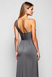 One Shoulder Steel Grey Sheath Sleeveless Long Bridesmaid Dress