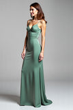 Eucalyptus Backless Satin V Neck Long Bridesmaid Dress