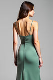 Eucalyptus Backless Satin V Neck Long Bridesmaid Dress