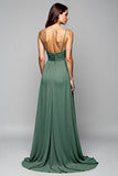 A Line Eucalyptus Ruched Backless Long Bridesmaid Dress