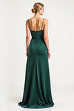 Pine Sheath Cowl Neck Sleeveless Long Bridesmaid Dress with Slit
