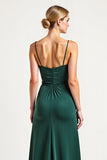 Pine Sheath Cowl Neck Sleeveless Long Bridesmaid Dress with Slit
