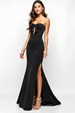 Black Mermaid Keyhole Strapless Long Formal Dress with Slit