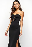 Black Mermaid Keyhole Strapless Long Formal Dress with Slit