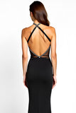 Black Mermaid V-Neck Beaded Floor Length Formal Dress with Slit