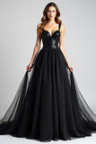 Black A Line Long Backless Formal Dress with Sequins