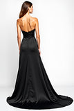 Black Sheath Strapless Corset Long Formal Dress with Slit