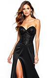 Black Sheath Strapless Corset Long Formal Dress with Slit