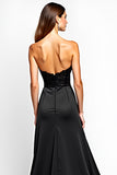 Black Sheath Strapless Corset Long Formal Dress with Slit