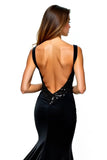 Black Mermaid Sequined V-Neck Backless Formal Dress with Slit