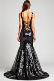 Black Mermaid Sequined Corset Long Formal Dress