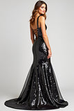 Black Mermaid Sequined Corset Long Formal Dress