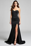 Black Mermaid Strapless Sweetheart Long Formal Dress with Slit