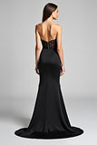 Black Mermaid Strapless Sweetheart Long Formal Dress with Slit