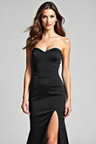 Black Mermaid Strapless Sweetheart Long Formal Dress with Slit