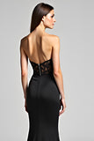 Black Mermaid Strapless Sweetheart Long Formal Dress with Slit