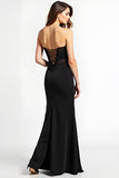 Black Sweetheart Long Appliques Sheath Formal Dress with Slit