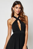 Black A Line Keyhole Halter Short Graduation Dress