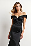 Black Mermaid Off the Shoulder Ruched Long Formal Dress