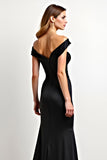 Black Mermaid Off the Shoulder Ruched Long Formal Dress