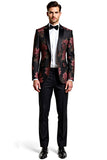 Black Flower Notch Lapel One Button 2 Piece Prom Men Suits