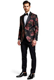 Black Flower Notch Lapel One Button 2 Piece Prom Men Suits