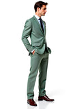 2 Piece Grey Green Notch Lapel Two Button Prom Men Suits