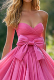 Princess Pink Sweetheart Tiered A Line Prom Dress with Bow