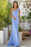 Sky Blue One Shoulder Sheath Floor Length Formal Dress