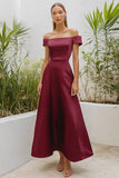 Burgundy Off the Shoulder Satin A Line Formal Dress