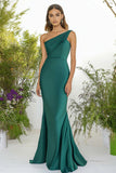 Dark Green One Shoulder Sheath Matte Satin Formal Dress