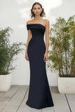 Elegant Black Off the Shoulder Sheath Matte Satin Formal Dress