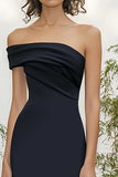 Elegant Black Off the Shoulder Sheath Matte Satin Formal Dress