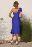 Royal Blue Satin One Shoulder Sheath Knee Length Formal Dress
