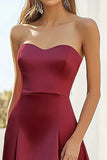 Burgundy A Line Sweetheart Satin Tea Length Formal Dress