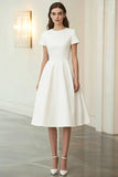 Ivory Short Sleeves A Line Jacquard Mid Length Formal Dress